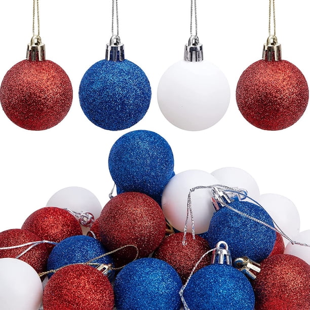 24 bolas colgantes con purpurina para el Día de la Independencia, adornos para el 4 de julio, para decorar árboles, bolas rojas, blancas y azules para el Día de los Caídos, decoración de