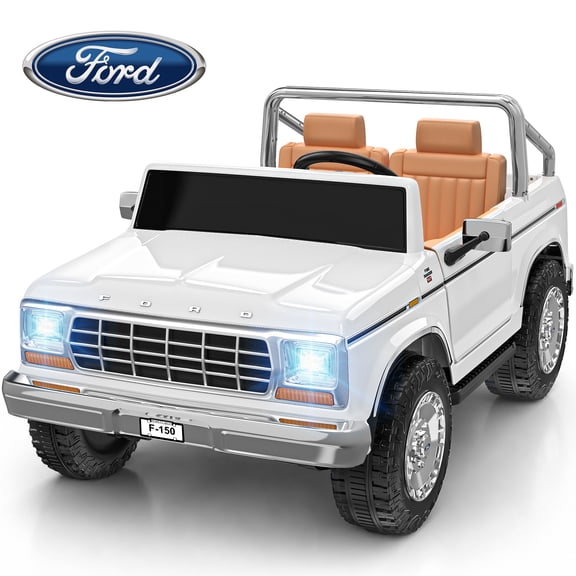 TOKTOO 24V Licensed 1973 Ford F-150 2 Seater Ride On Truck for Kids, Electric Ride On Car with Parent Remote Control, 400W Powerful Wheel, LED Lights, Music Player, Ages 3–8, White