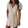 thumbnail image 1 of Women's Rompers-Summer Deep V Neck Wrap Floral Polka Dot Short Sleeve Beach Short Jumpsuit, 1 of 7