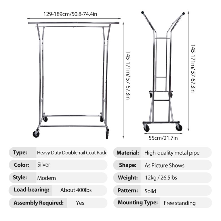 Double Rod Clothes Rack With Wheels Vallume – Heavy Duty Rolling ...