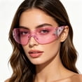 thumbnail image 4 of Rimless Wrap Around Fashion Sunglasses, Y2K Trendy One Piece Shade Glasses for Outdoor Daily Street Style, 4 of 4
