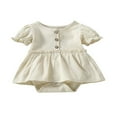 thumbnail image 1 of Nouveau-né Fille Manches Courtes Romper Couleur Unie Cou Patchwork Robe Style Body, 1 of 6