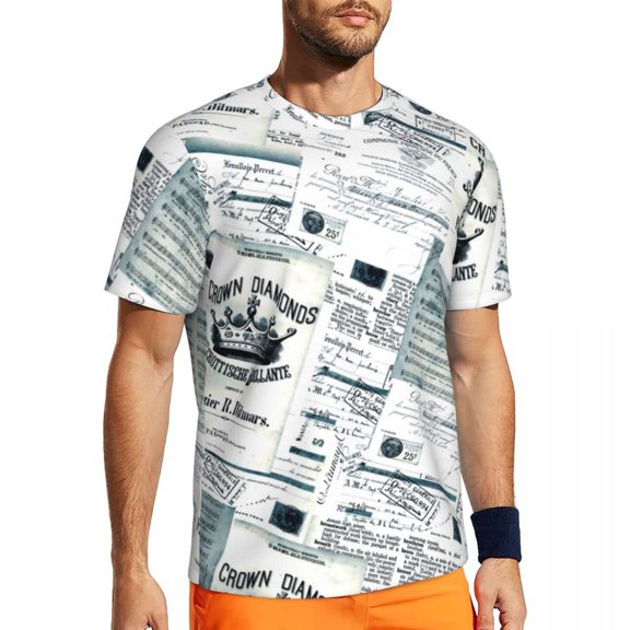 T Shirt For Men Gym Newspaper Artwork T-Shirts Hippie Vintage Black White Summer Tee Shirt O Neck Aw