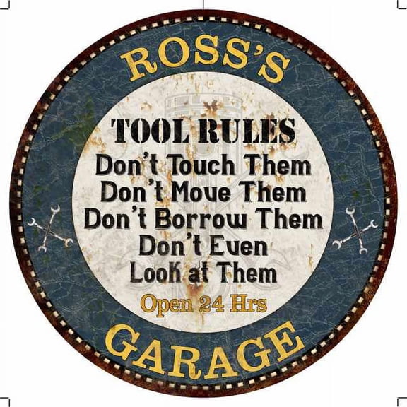 ROSS'S Garage Rules 12" Round Metal Sign Garage Bar Wall Décor 100140015107