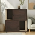 thumbnail image 2 of Garvee mueble de madera para 2 gatos con doble espacio para caja de arena, postes rascadores integrados y compartimentos ocultos, ideal para interiores, 2 of 8