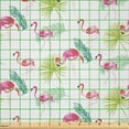 thumbnail image 2 of Ambesonne Natural Fabric by the Yard Microfiber, Exotic Flamingos and Palms, 2 Yards, Hot Pink and Apple Green, 2 of 2