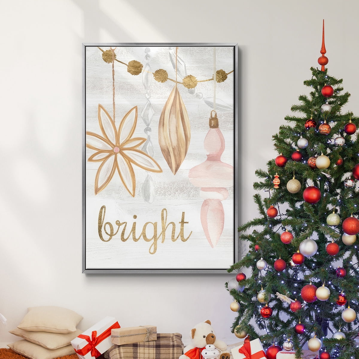 Elegant Ornaments Collection B - Framed Gallery Wrapped Holiday Canvas - 27 x 41 - Silver Frame
