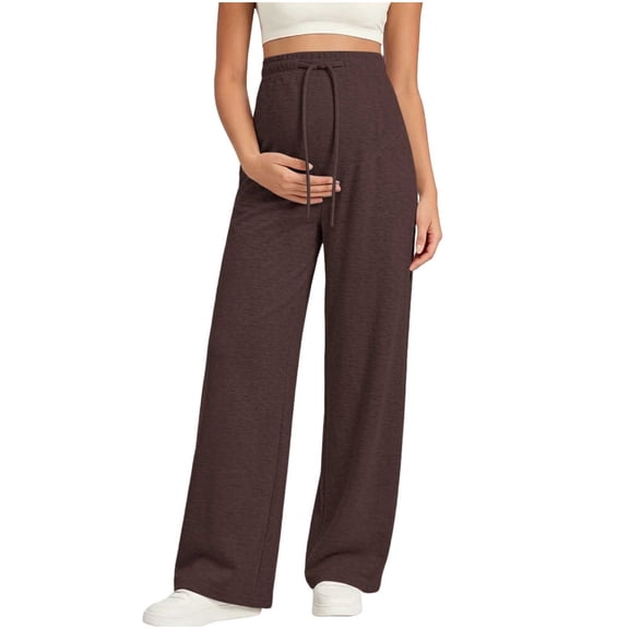 Ynynloco Maternity Pants Over the Belly Yoga Dress Work Comfy Stretchy Lounge Pregnancy Drawstring Wide Leg Trousers with Pockets