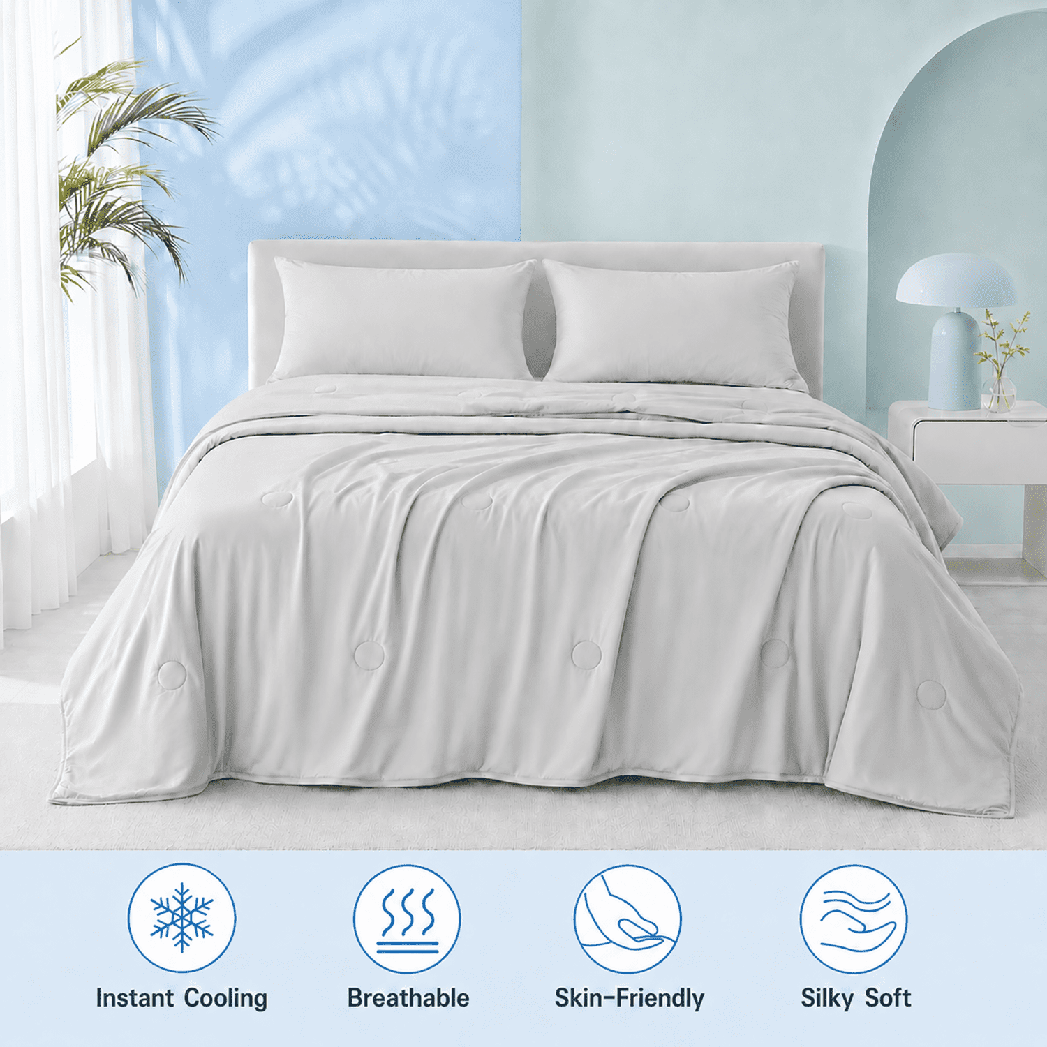 SORMAG Cooling Comforter King Size Cooling Blankets for Hot Sleepers Summer Bed Comforter Quilt Double-Sided Cool Design,Soft Lightweight Silk Smooth ( Grey, King(104"x90"))