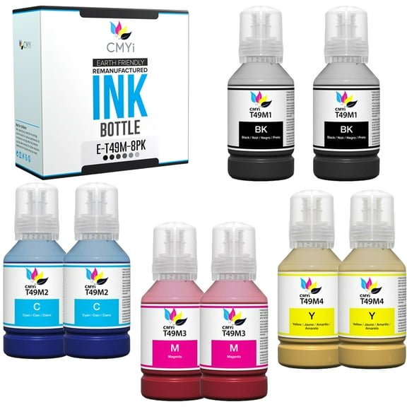 CMYi Combo Pack of 8 Printer Ink Bottles Compatible for Epson T49M, 2 Black, 2 Cyan, 2 Magenta, 2 Yellow