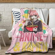 Avalokitesvara Just A Girl Who Loves Anime and Ramen Flannel Blanket,Throw Soft Warm Fluffy Plush,Lightweight Microfiber for Bed Couch Chair Living Room 120x90 Inch for Family