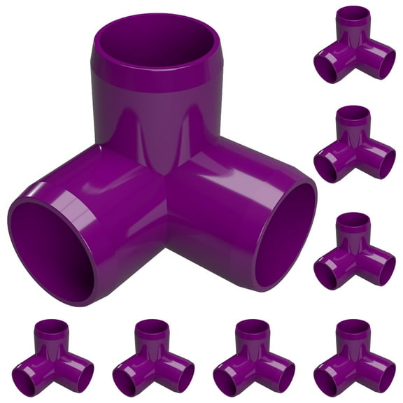 FORMUFIT 3/4” 3-Way Elbow Furniture Grade PVC Pipe Fittings, (1-1/16" Actual Socket ID), Purple, 8-Pack
