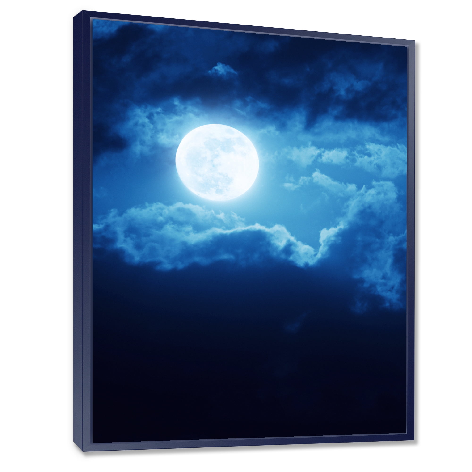 Designart 'Full Moon Night in Cloudy Sky III' Nautical & Coastal Framed Canvas Wall Art Print
