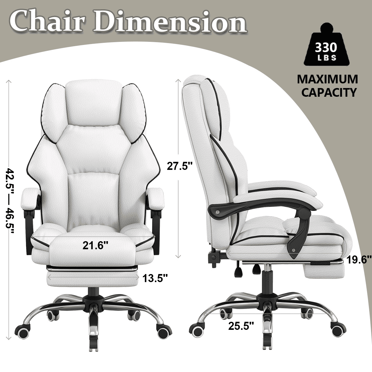 XUEGW Executive Office Chair High Back Computer Gaming Chairs Leather Desk Chair with Foot Rest Ergonomic Swivel Work Chairs,White