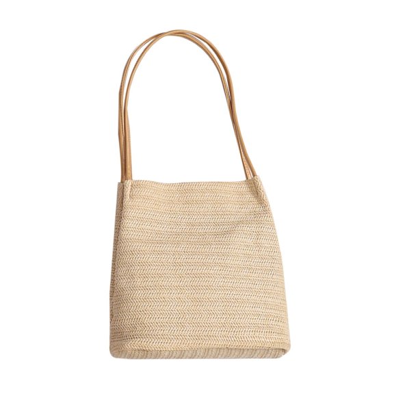 VERDANVERSE Beige Knitted Straw Bucket Shoulder Bag, Woven Beach Purse, Casual Daily Tote Handbag for Travel and Vacation