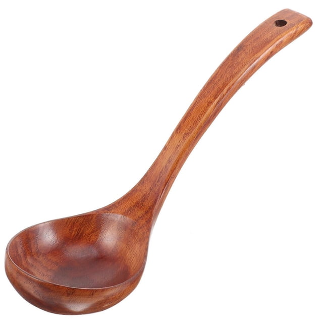 Handmade Light Brown Wooden Kitchen Utensils Soup Ladle Cooking Scoop with Hook for Kitchen Use 12.5 inches