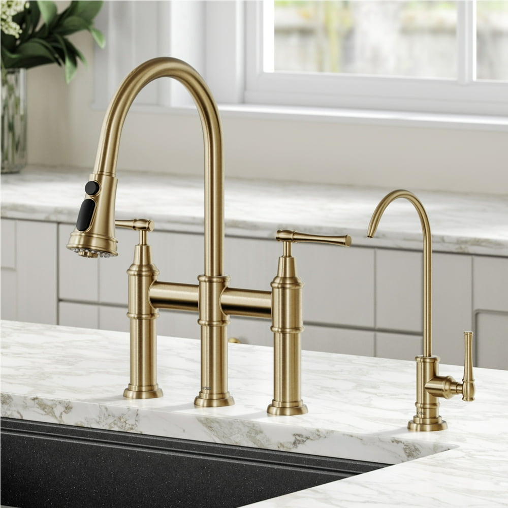 KRAUS Allyn Transitional Bridge Kitchen Faucet and Water Filter Faucet