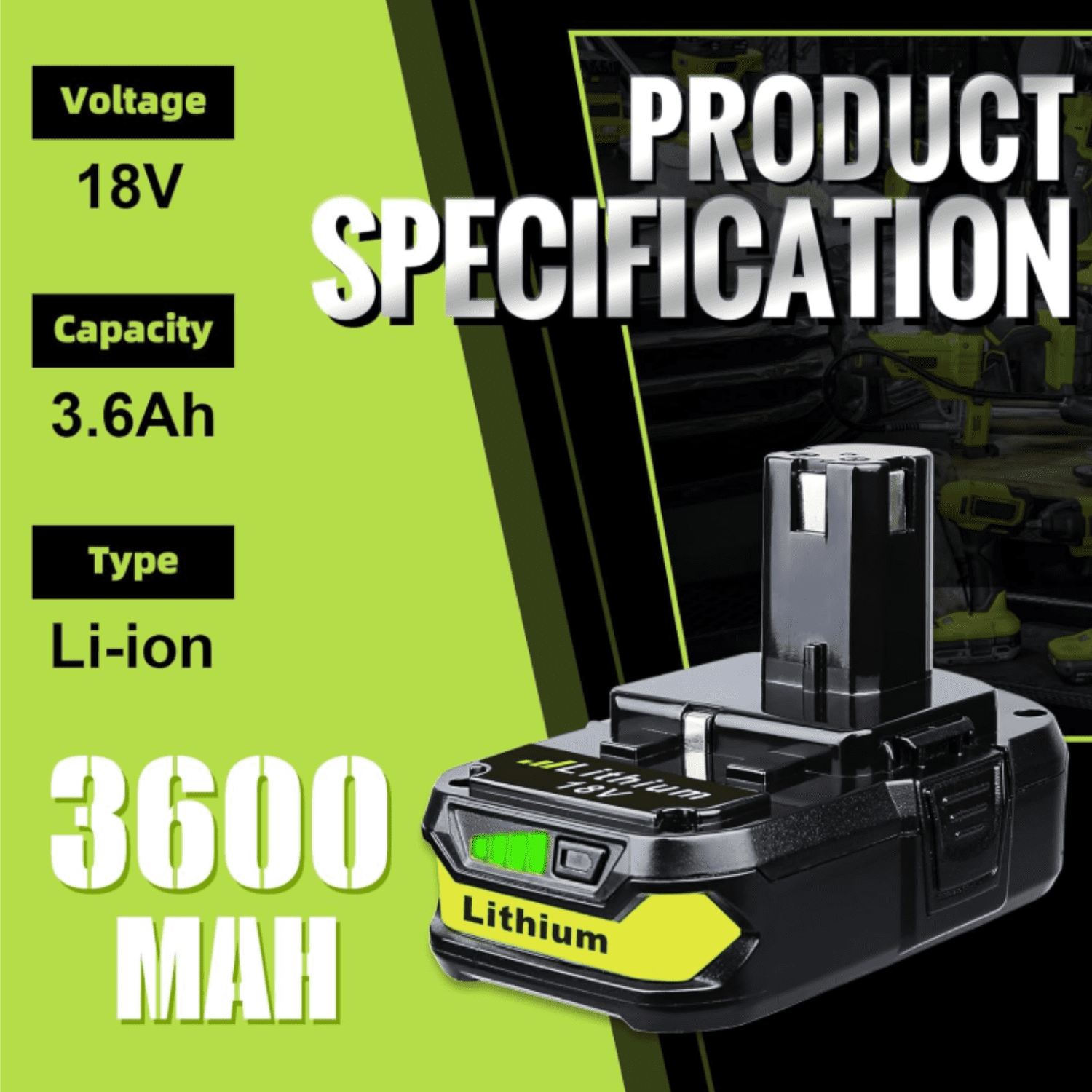 2Packs P102 3.6Ah Replacement for Ryobi 18V Lithium-ion Battery P102 P105 P108 P109 Cordless Power Tools