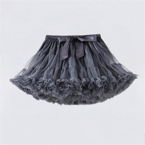 BRGZLK Girls Tutu Dress Fashion Solid Color Elastic Waist Half Skirt Mesh Skirt Stage Performance Layered Tulle Ruffle Skirt Princess Party Birthday Outfit Dark Gray 3-4 Years