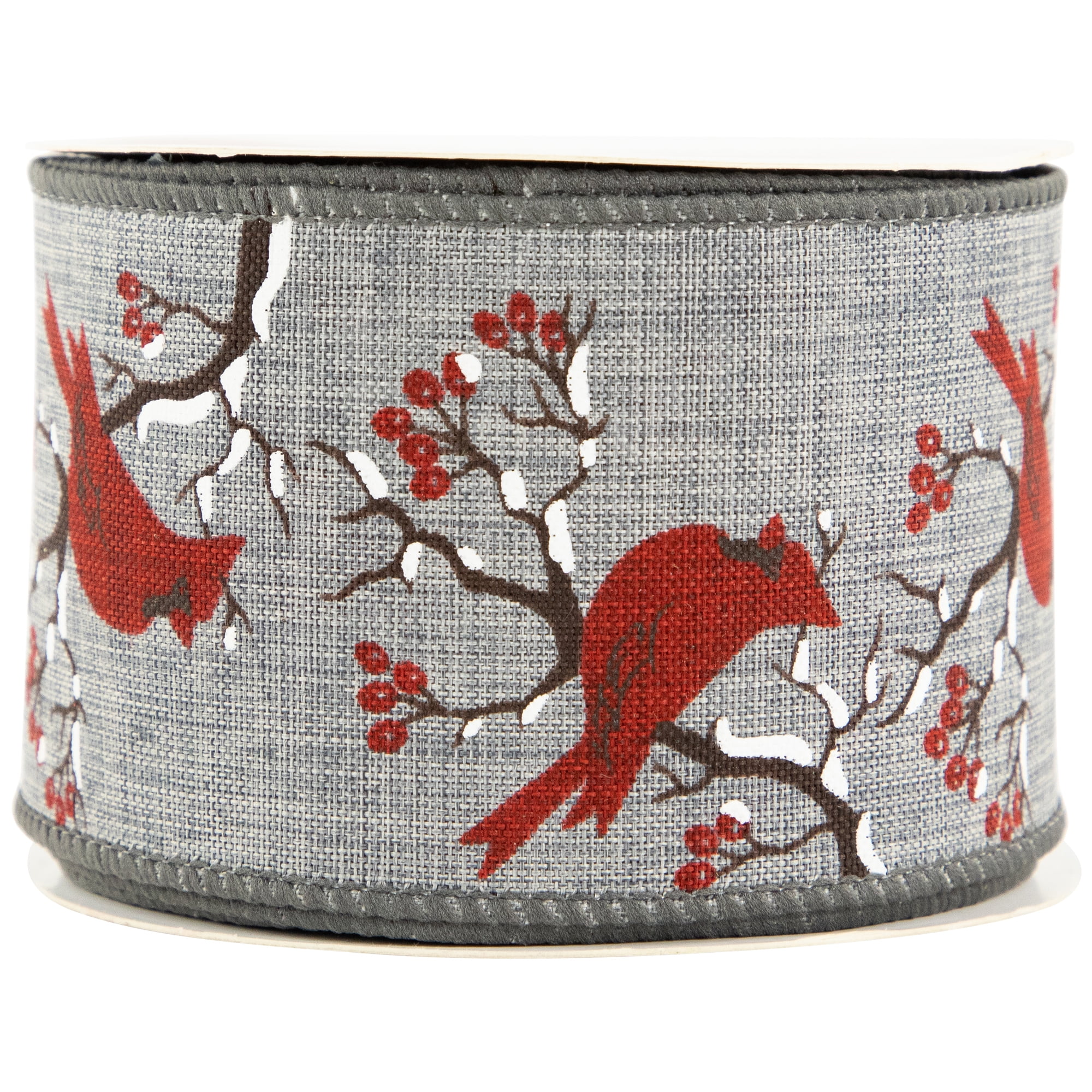 Northlight Gray and Red Cardinal Wired Craft Christmas Ribbon 2.5" x 10 Yards