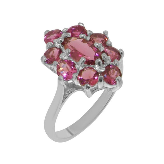 LBG British Made 18k White Gold Natural Pink Tourmaline Womens Statement Ring - 33 size options - Size 10
