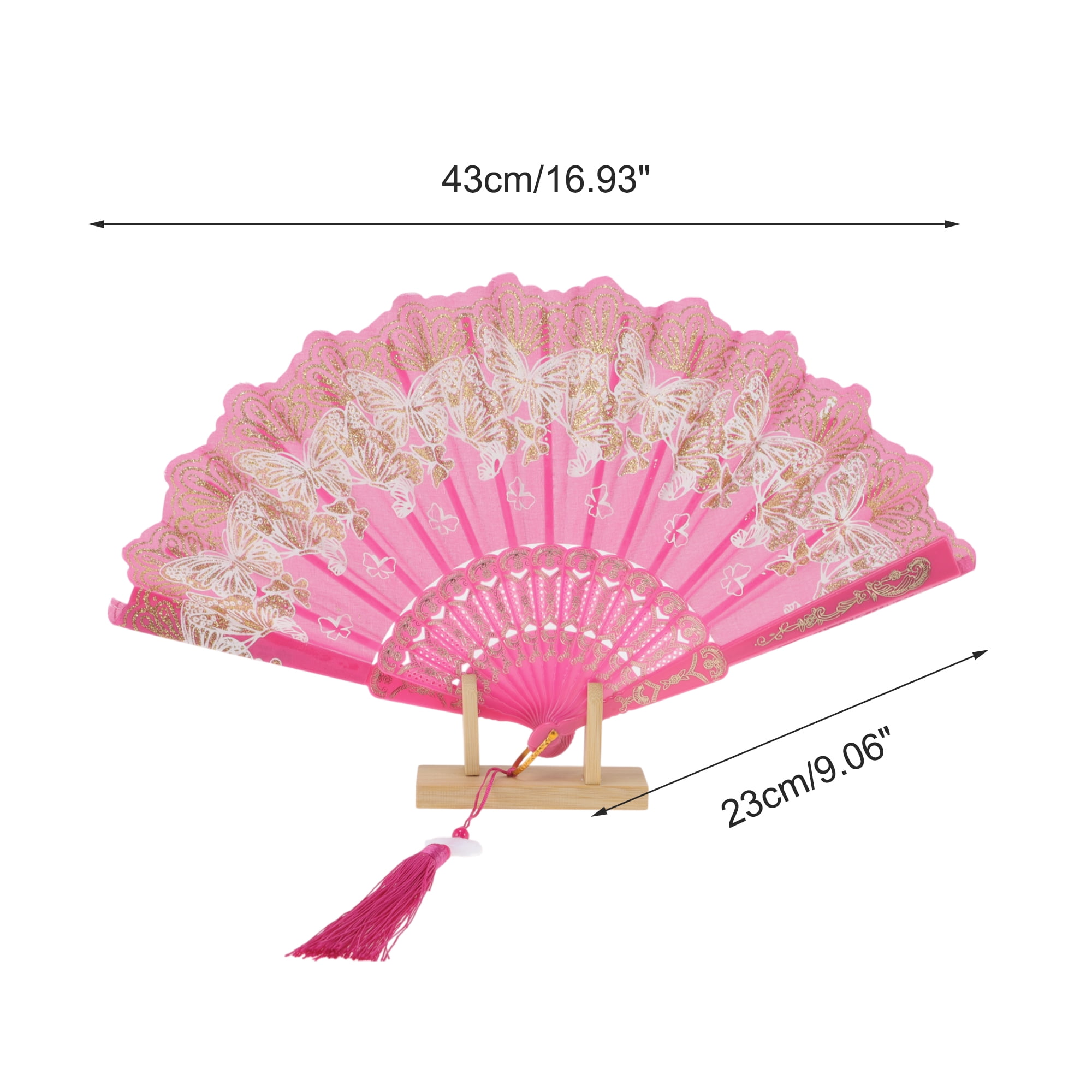 Unique Bargains Elegant Butterfly With Tassel Folding Fan 1PC Rose Red