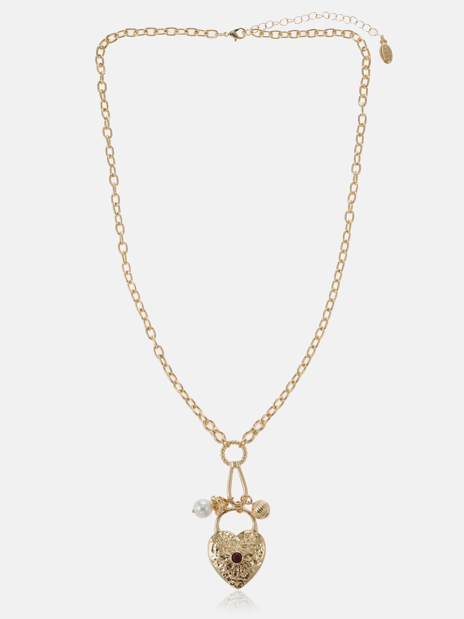 Scenario Heart Locket Charm Necklace, Gold-Tone