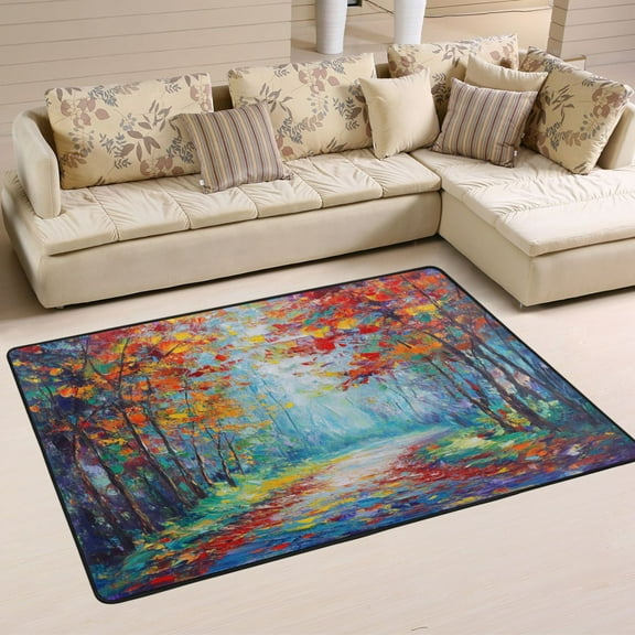 Non-Slip Area Rug 36"x24" Indoor Washable Floor Mats Carpet Printed for Living Room, Bedroom, Home Decor Orange Autumn Forest