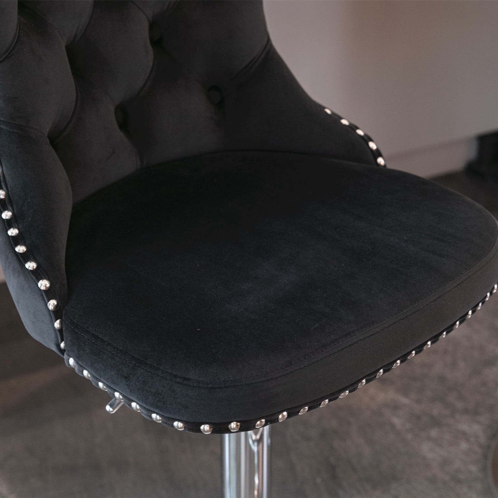 Swivel Bar Chairs Height Adjustable Upholstered Velvet Bar Stools Chrome base with Tufted Back for Home Pub and Kitchen Island Dining Room(Black,Set of 4)
