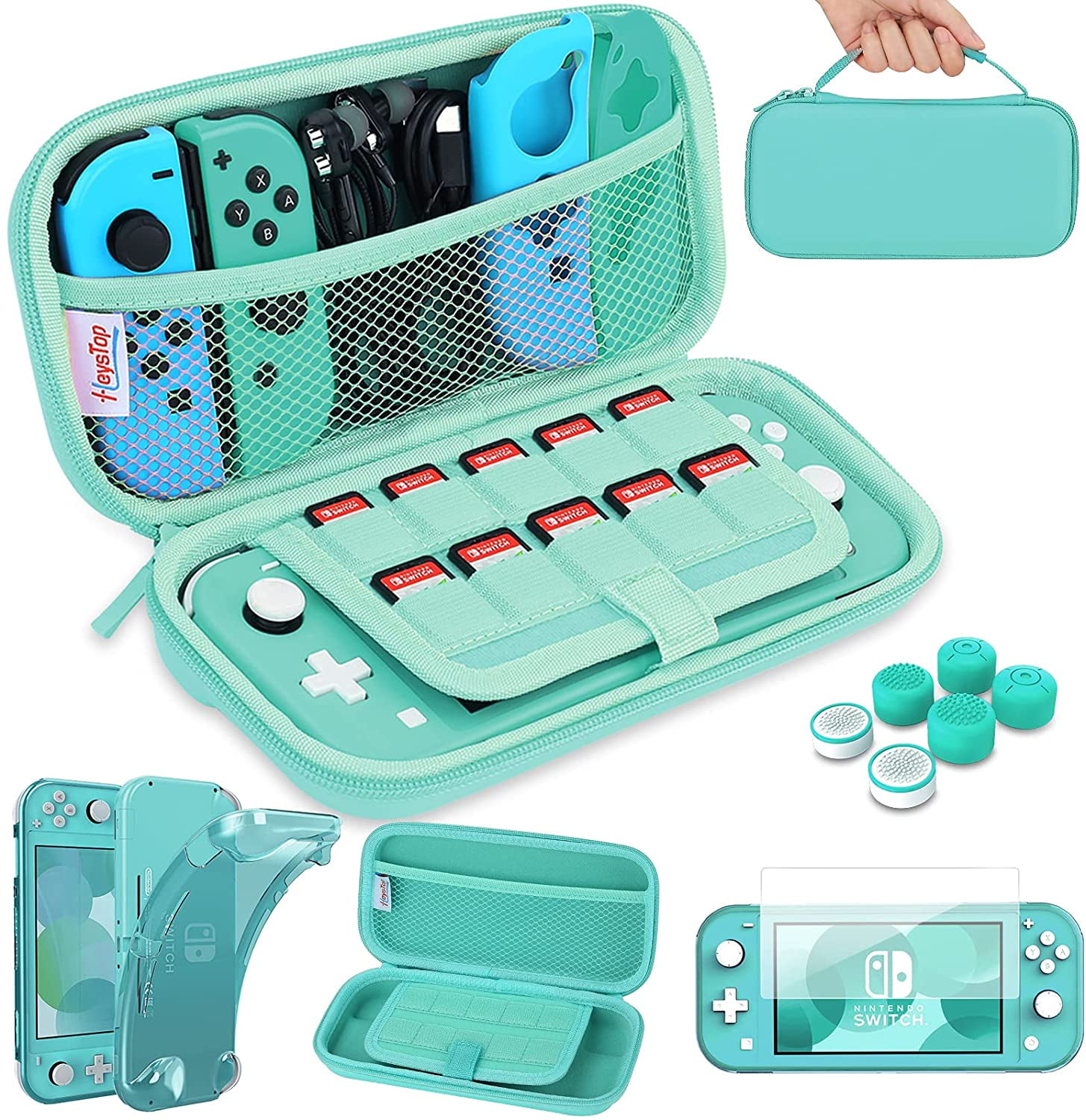 HEYSTOP Compatible with Switch Lite Carrying Case, Switch Lite Case with Soft TPU Case Games Card 6 Thumb Grip Caps for Nintendo Switch Lite Accessories Kit(Turquoise) - Walmart.com