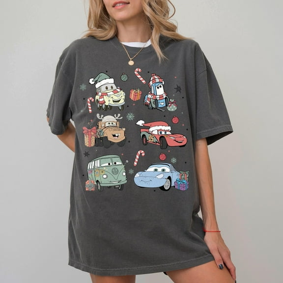Disney Cars Christmas Shirt, Lightning McQueen Christmas Shirt, Cars Christmas Tee, Christmas Cars Santa Hat,Merry Christmas Comfort Colors®