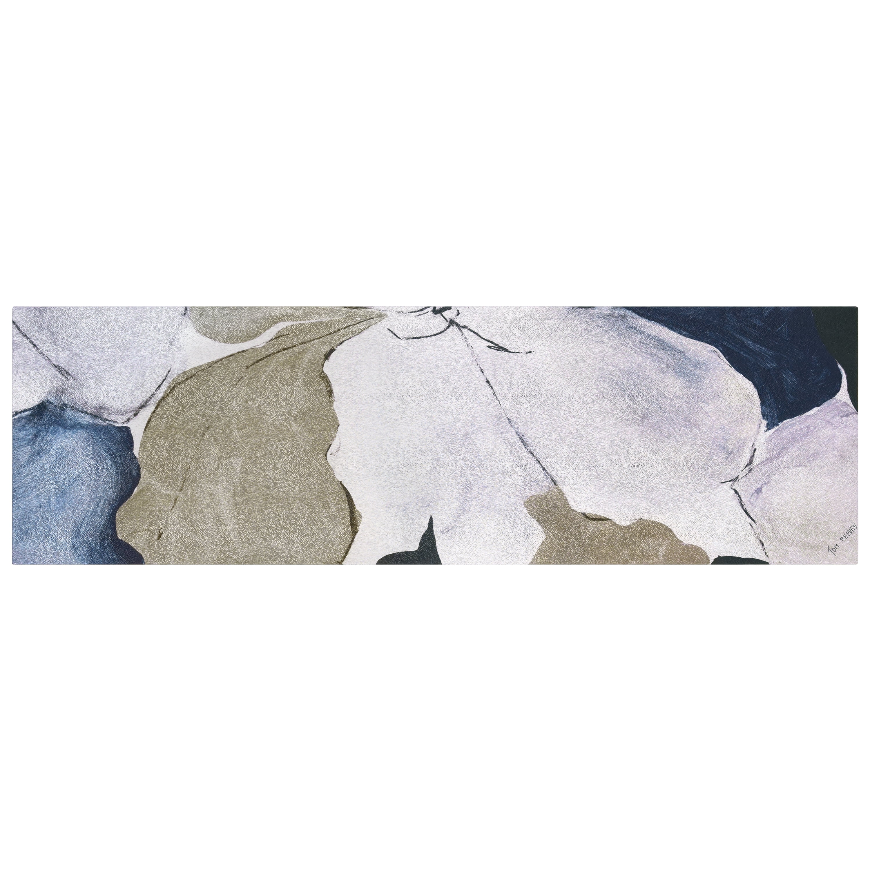 "Floral Serenity I", Flower Abstract Artwork on Silver Shagreen Wrapped Canvas Wall Art, sized 72"x22"