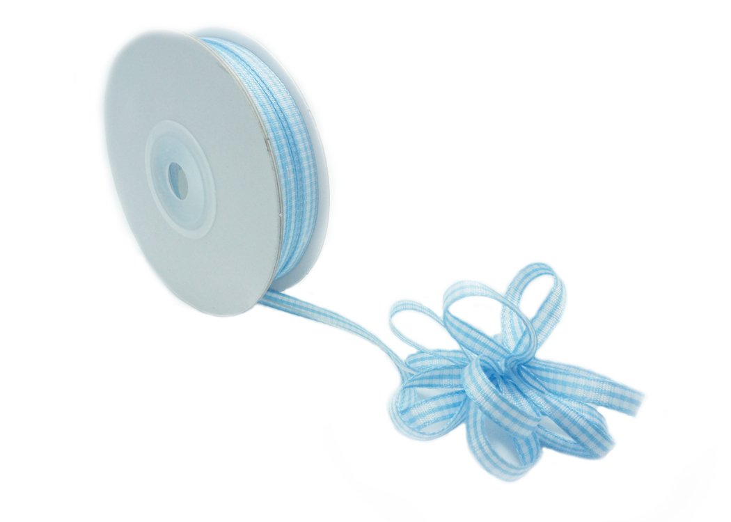 1/4" X 25Yard Gingham Pull Bow String Ribbon Blue Baby Shower Favor Decorating