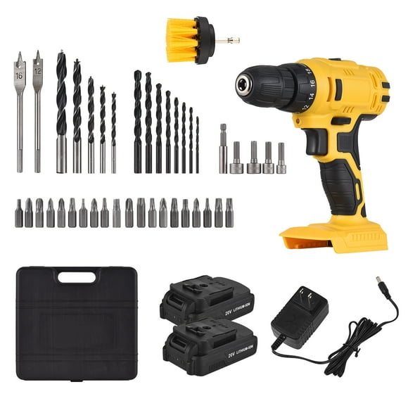 TFixol 20V Cordless Electric Drill with 18+1 Torque Settings, 3/8" Chuck, 41-Piece Accessory Kit, Dual Batteries & Fast Charger, Yellow (5-Pack)