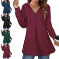 thumbnail image 4 of Sudadera con capucha para mujer, suave, cómoda, informal, holgada, con cuello en V, con capucha, manga larga, camiseta superior, 4 of 6