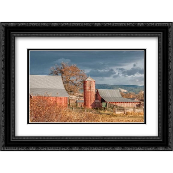 Vintage Red Barn 2x Matted 24x18 Black Ornate Framed Art Print by Murdock, Ramona