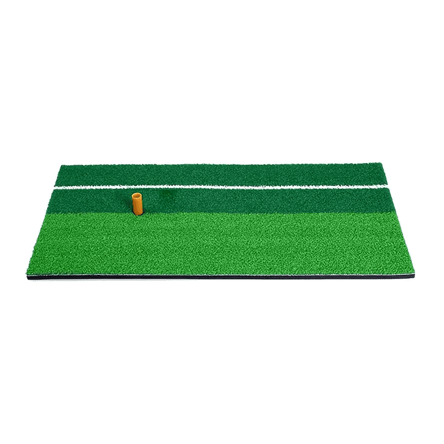 1pc Golf Practice Mat with Two-Color Reverse Grass Design (Green/Grass Green) & White/Yellow Alignment Lines - Durable PP Materi WHITE