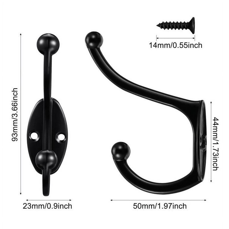 Qweryboo 10 Pack Heavy Duty Dual Prong Coat Hooks, Wall Mounted Coat Hooks  with 20 Screws, Metal Retro Utility Hooks Wall Hooks for Hanging Coat,  Scarf, Bag, Towel, Key, Cap, Cup, Hat(Black) 
