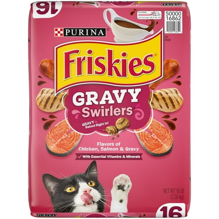 UPC: 0050000168620 | Purina Friskies Gravy Swirlers Dry Cat Food for Adult Cats & Kittens Chicken & Salmon 16 lb Bag