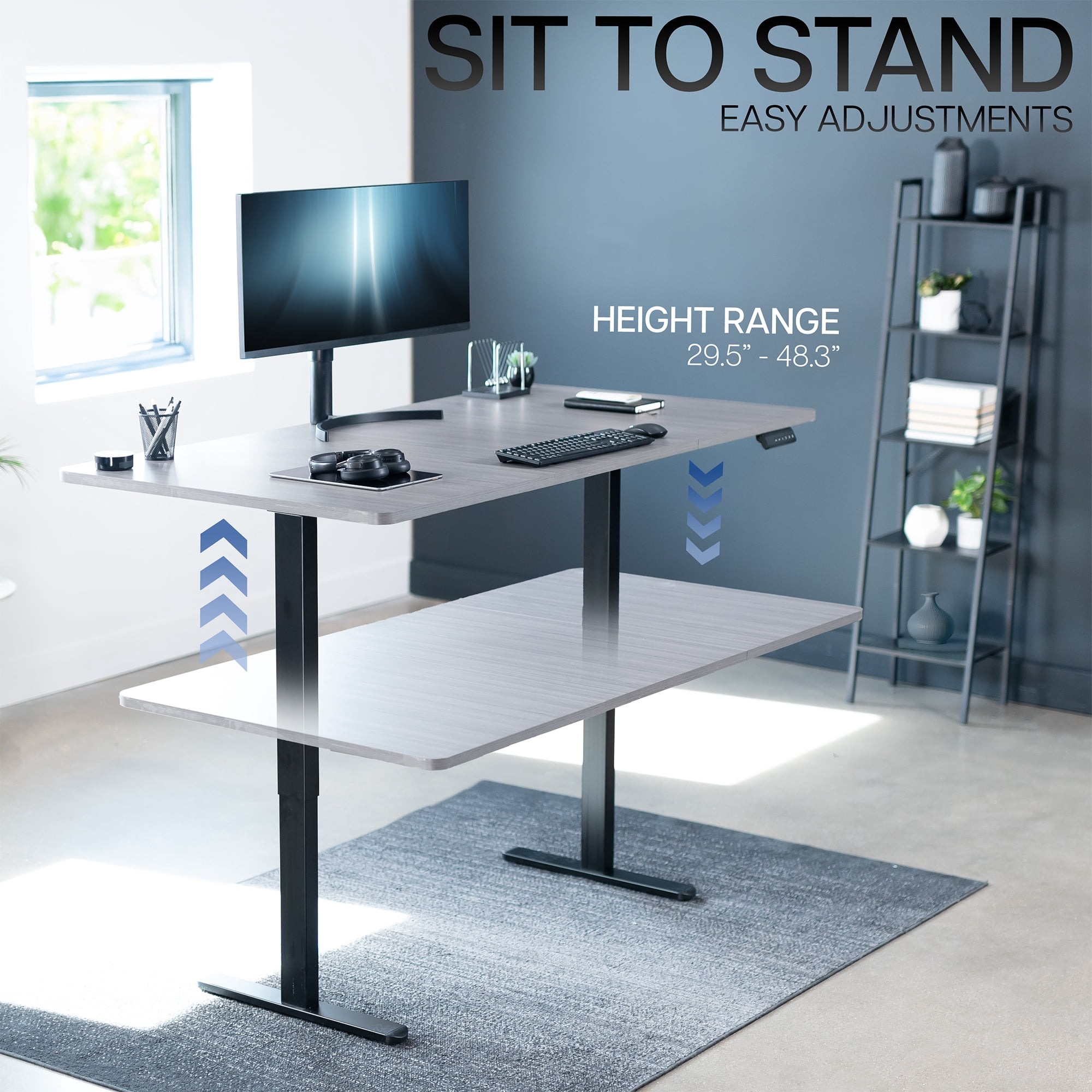 VIVO Electric Dual Motor 71” x 36” Standing Desk, Dark Gray Top, Black Frame