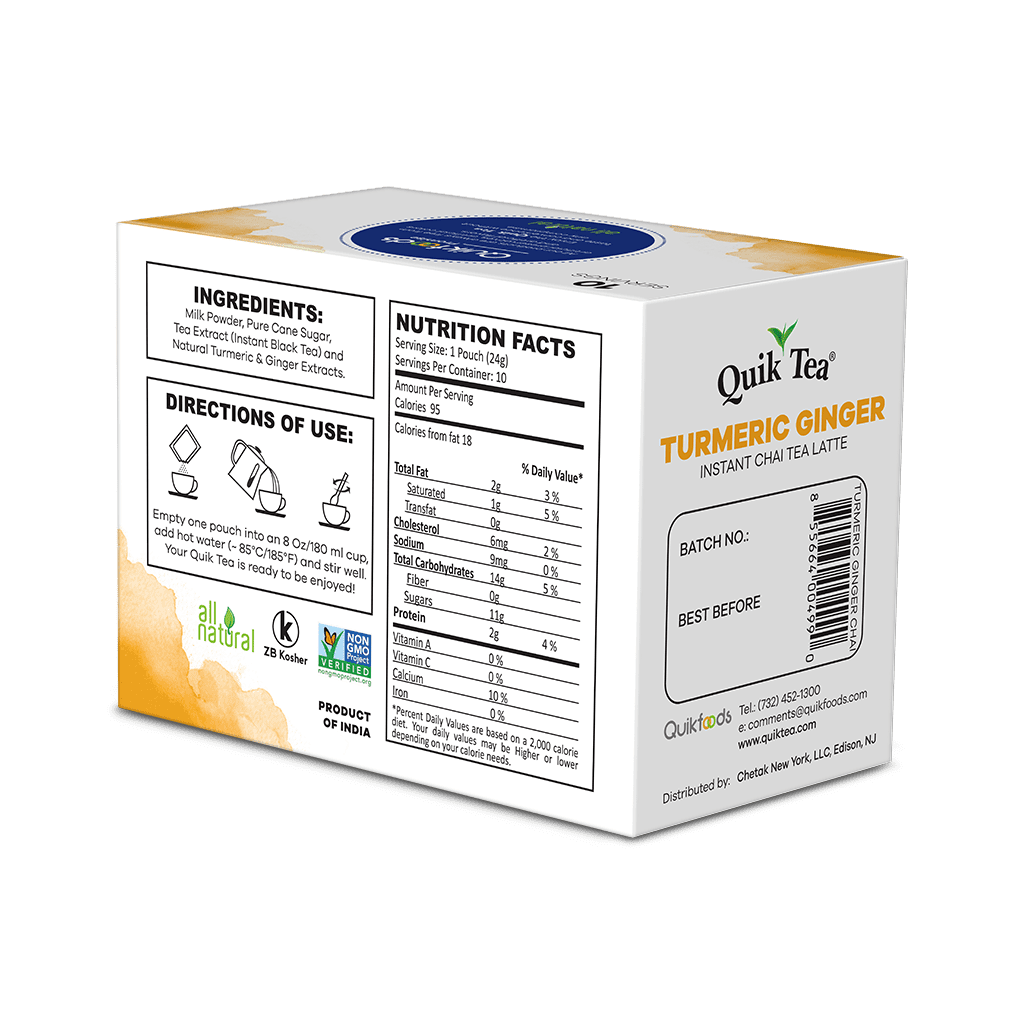 QuikTea Turmeric Ginger Chai Tea Latte – 40 Count, Bold Turmeric Ginger Flavor, Naturally Caffeine-Light, No Preservatives – Just Add Hot Water