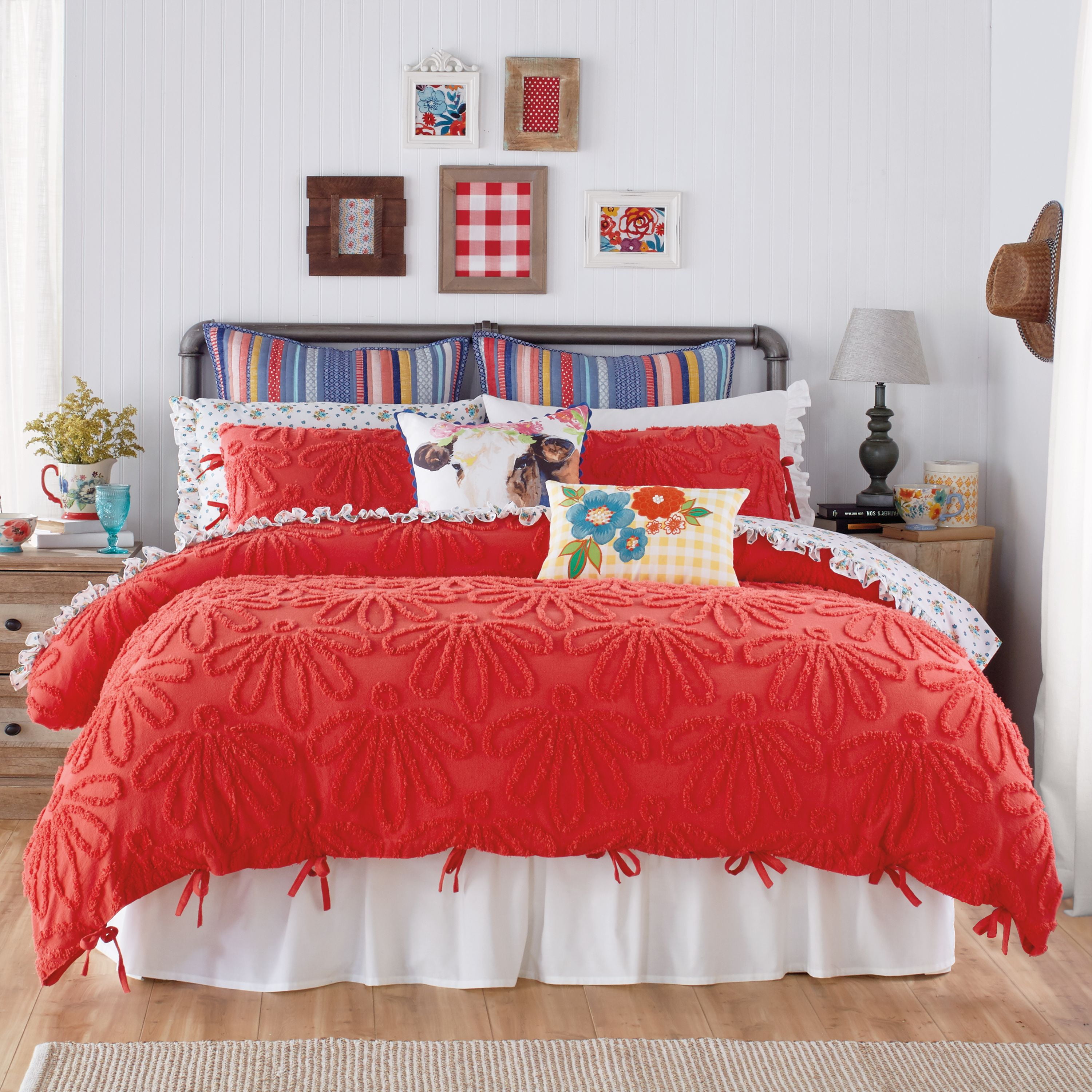 The Pioneer Woman Country Chenille Duvet Set King Coral Walmart