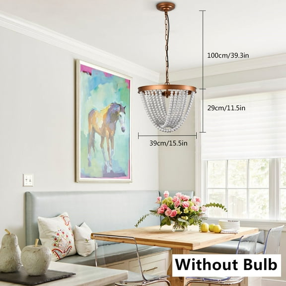 Rustic Bohemian Boho Ceiling Lamp Farmhouse Beaded Chandelier Gold White Boho Style farmhouse 3-Light Wood Bead chandelier Pendant Ceiling Lamp Fixtures Bohemian Pendant Light Wood Bead Bedroom