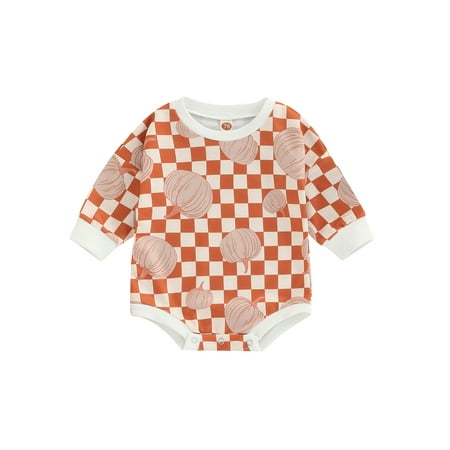 

ZIYIXIN Baby Girl Halloween Clothes Crewneck Oversized Floral Pumpkin Print Sweatshirt Romper One Piece Outfits White Plaids 6-12 Months