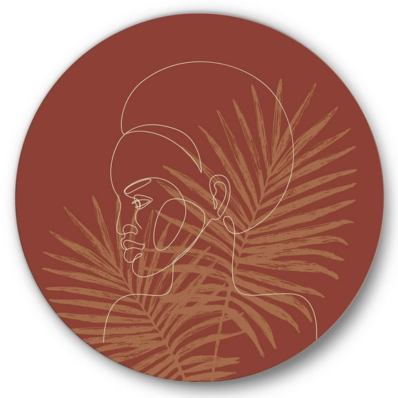 Designart 'Sillhouette of Afro American Woman on Palm Leaves' Modern Circle Metal Wall Art 36x36 - Disc of 36