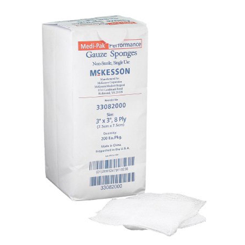 McKesson Gauze Sponge Cotton Gauze, 8Ply, 3 X 3 Inch Square, NonSterile, Pack of 200 Walmart