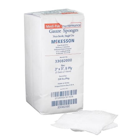 3 Inch Gauze - McKesson Gauze Sponge Cotton Gauze, 8-Ply, 3 X 3 Inch Square, NonSterile, Pack of 200