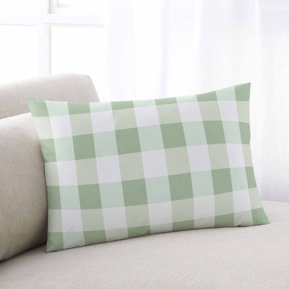 Green Plaid Throw Pillow Cover Case, Couch Sofa Bed Pillowcase, Soft Decorative Lumbar Pillow Protector, Minimalism Modern Buffalo Lattice 16x24Inch Reversible Pillow Shams with Zipper
