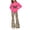 Hot Pink, variant on Girls 2 Piece Outfits Sets Crew Neck Long‑Sleeve Top & Elastic Waist Slight Flare Pants for 5‑15 Years Old