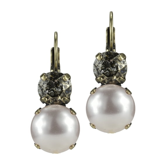Swarovski Lever back Earrings 12mm Roseline Pearl and 8mm Gold Patina Nickel Free